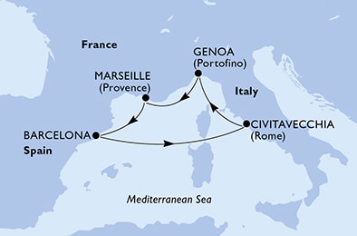 【オンライン予約可】MSCエウリビア号で行く 地中海クルーズ 5泊6日 -ジェノバ発(イタリア)ジェノバ着(イタリア)-